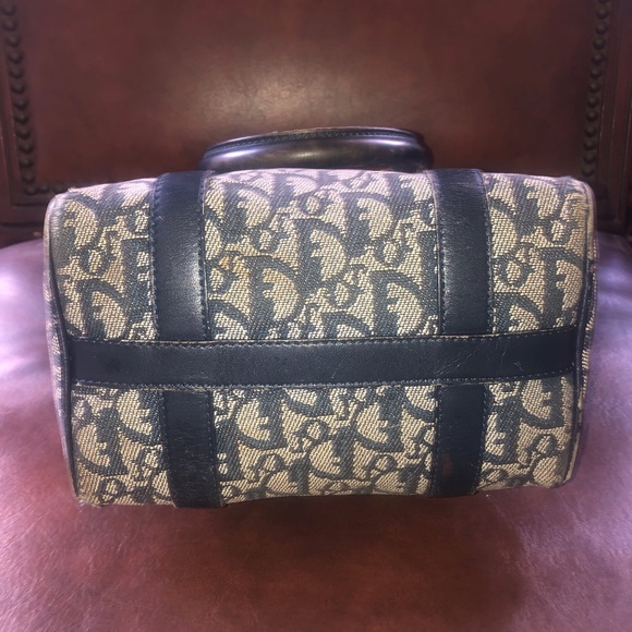 Christian Dior] Blue Logo Denim Leather Boston bag with lock + key - Picture 9 of 16